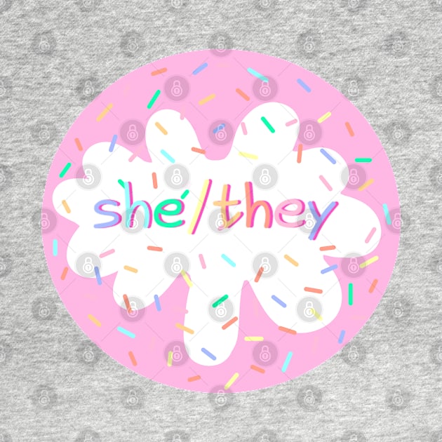 Birthday Cake She/They Pronoun Pin by casserolestan